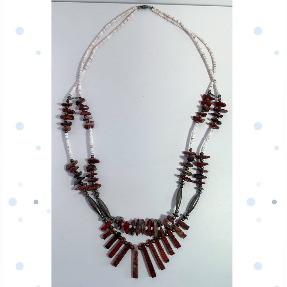 Red Jasper & Mother of Pearl Bead Necklace